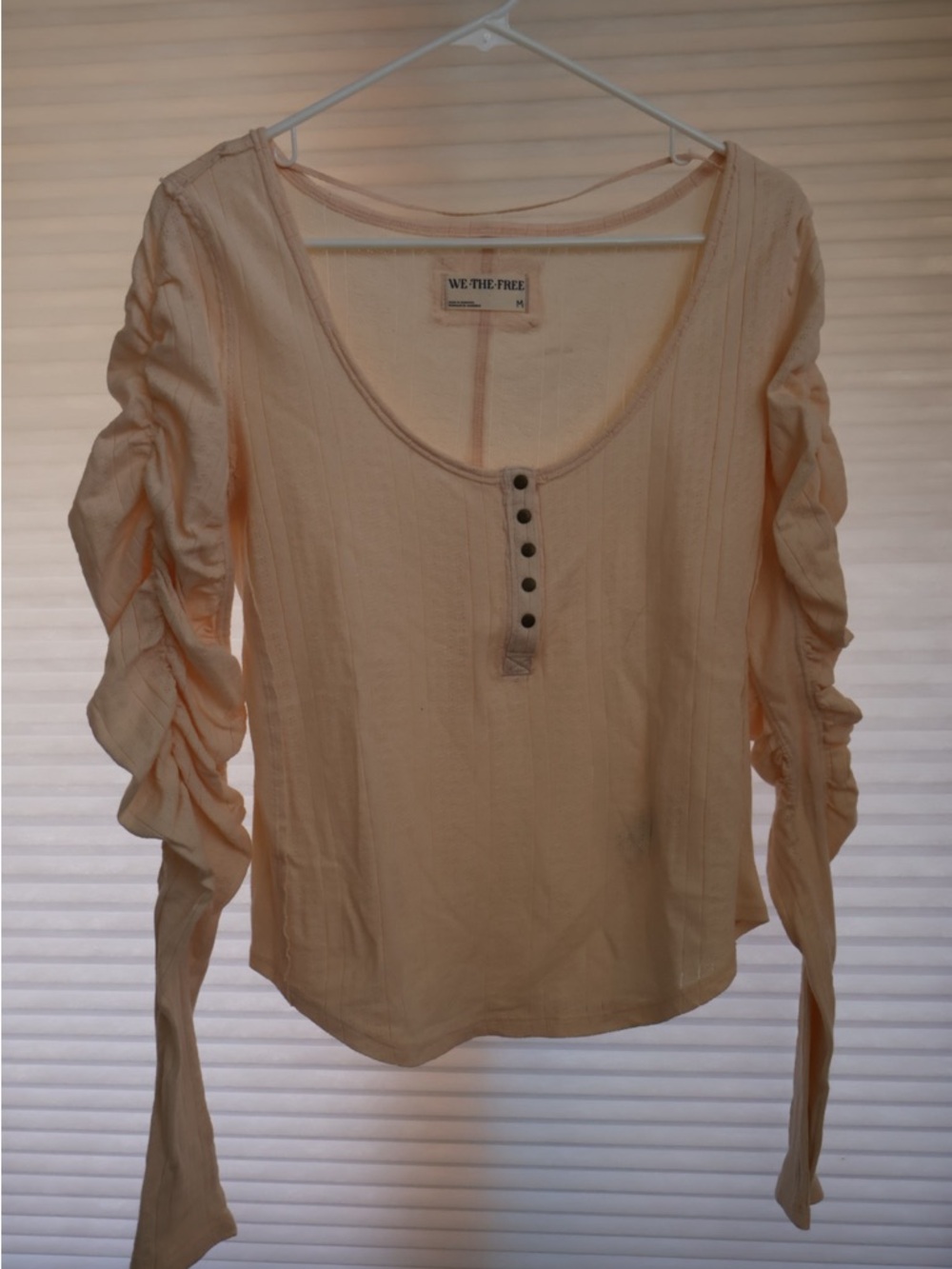 We The Free Women's Light Orange Scoop Neck Henley Top with Ruffles